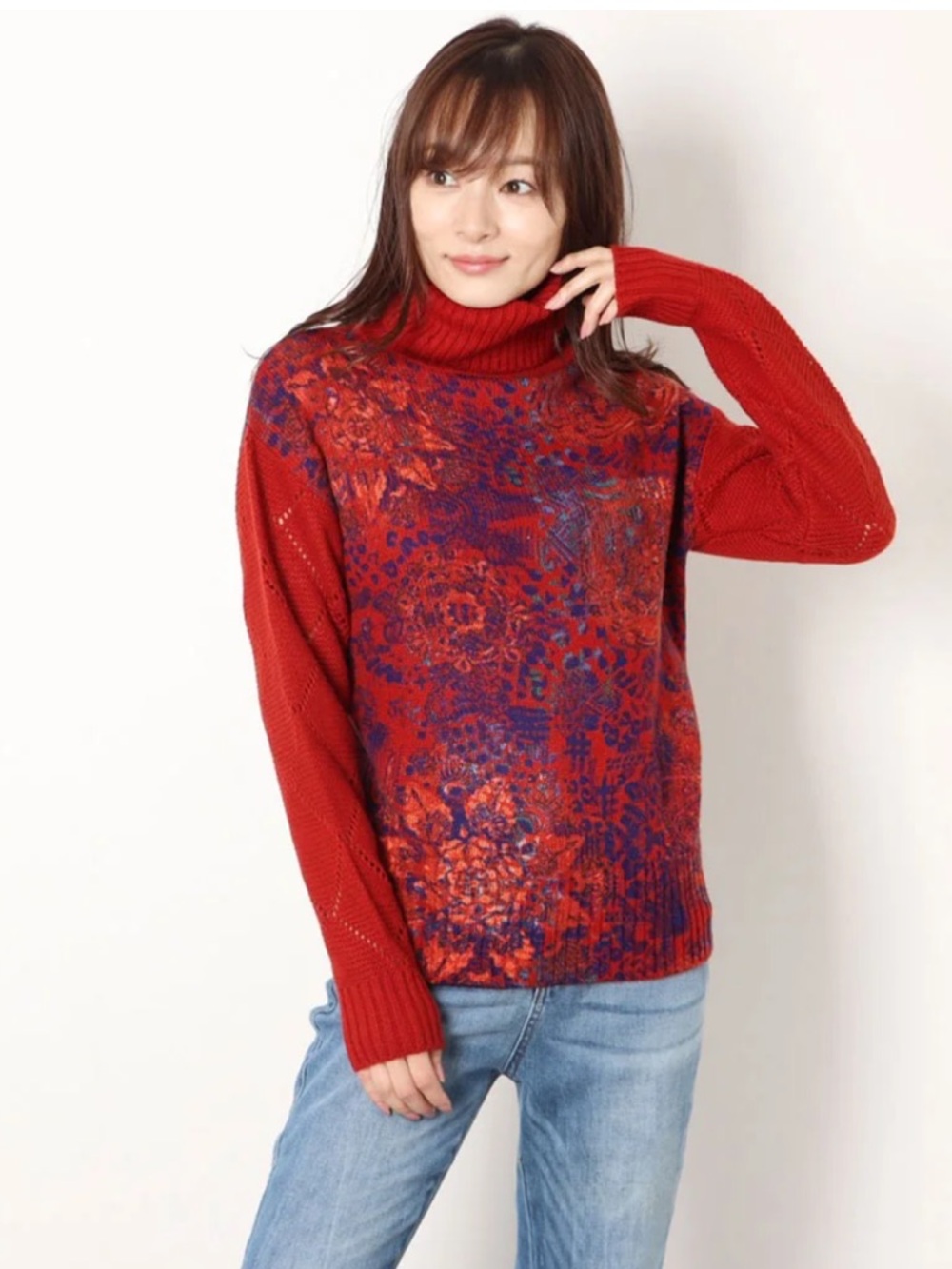 desigual turtle neck red knit medium EUC
